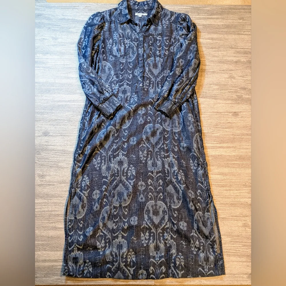 Chico’s Women’s‎ Blue Teaneck Ikat Print Maxi Shirt Dress, Comfy, Casual Sz 4P